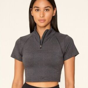 Mono B Black and Gray Quarter Zip Crop Large NWT